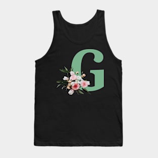 Letter G green with colorful flowers Tank Top